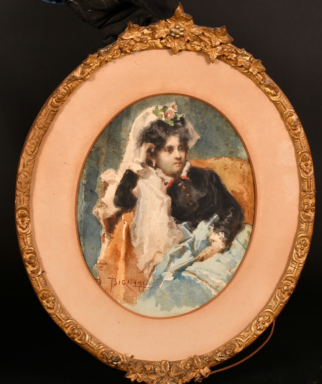 D. Bignami, Late 19th Century Italian School, a portrait of a seated female figure holding a fan, - Image 2 of 4