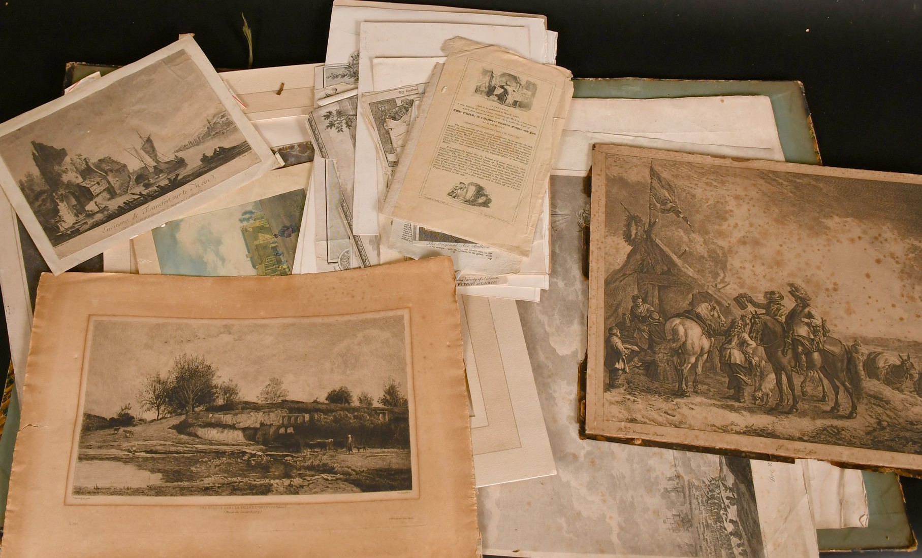 A folder of antique prints, various subjects, including natural history, unframed, (q).