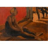 Attributed to Robin Darwin (1910-1974), a view of a stage with a dancer waiting in the wings, oil on