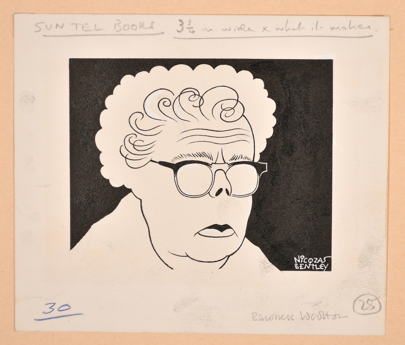 Nicolas Clreihew Bentley (1907-1978), an ink caricature of Baroness Wootton, signed, sheet size 6" x - Image 3 of 4