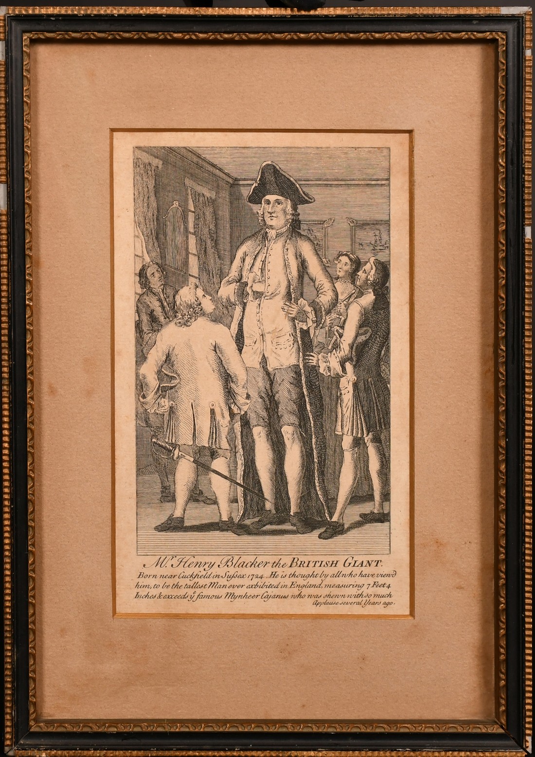 A Late 18th Century engraving of Mr Henry Blacker, the British Giant, extensively inscribed in - Image 2 of 3