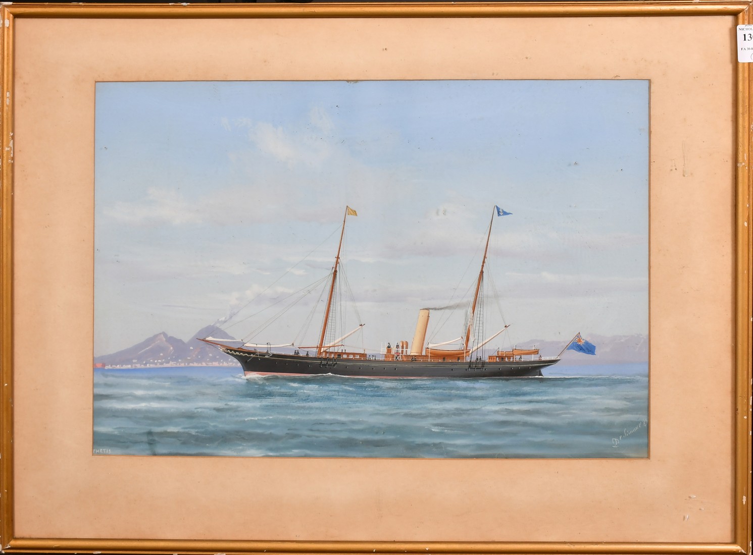 De Simone (19th/20th Century), a pair of gouache paintings of the ship Thetis, one entering the - Image 2 of 6