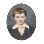 English School, Circa 1843, a miniature portrait of a young boy, watercolour and bodycolour on