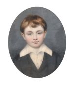 English School, Circa 1843, a miniature portrait of a young boy, watercolour and bodycolour on