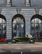 Roger Steel, Rolls Royce outside The Ritz, oil on canvas board, signed, inscribed on label verso,