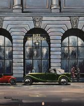 Roger Steel, Rolls Royce outside The Ritz, oil on canvas board, signed, inscribed on label verso,