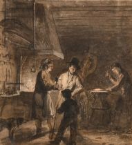 Attributed to George Van Haanen (1807-1876), figures in a forge, watercolour heightened with