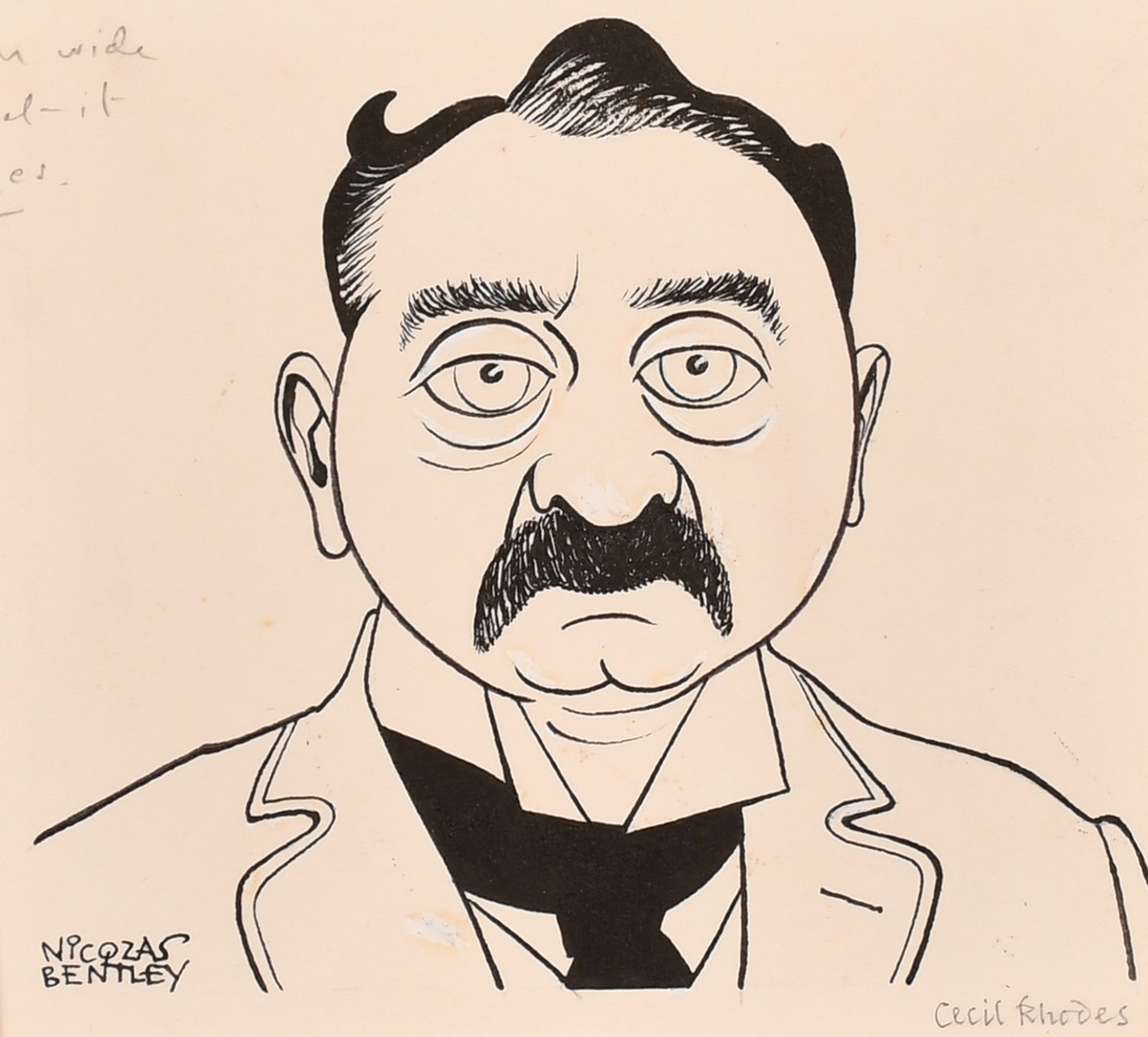 Nicolas Clreihew Bentley (1907-1978), an ink caricature of Cecil Rhodes, signed, sheet size 6" x