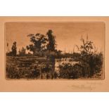 Stephen Parrish, a river landscape, etching, signed in pencil and inscribed 'Ten Proofs Only',