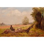 Walter Vernon (Late 19th Century), figures resting on a log, oil on board, signed, 6" x 9" (15 x