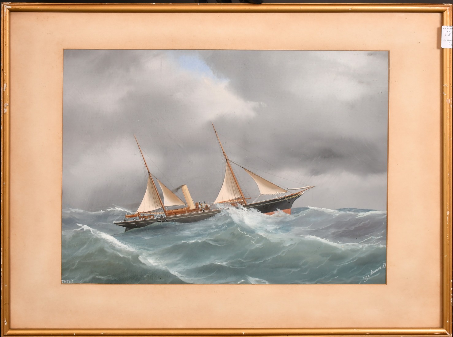 De Simone (19th/20th Century), a pair of gouache paintings of the ship Thetis, one entering the - Image 4 of 6