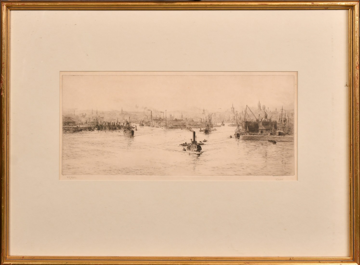 William Lionel Wyllie (1851-1931), river scene with boats, etching, signed in pencil, plate size 6. - Image 2 of 4