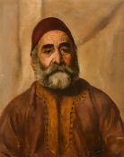R. Wilson, Circa 1887, a portrait of a man in a Tarboush hat, oil on canvas, signed and dated, 23" x