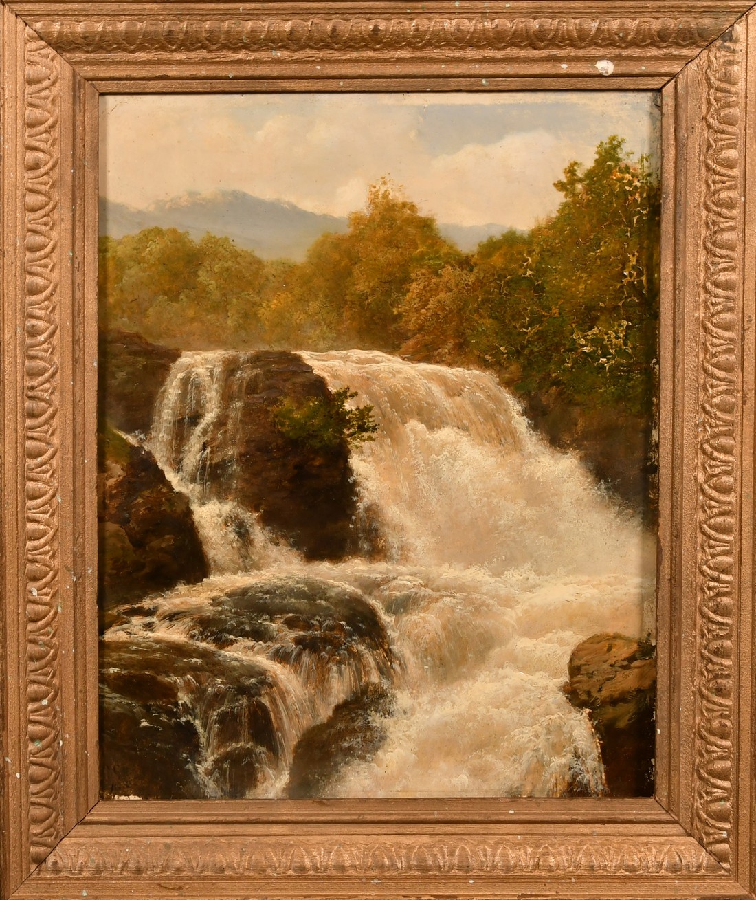 Attributed to Edmund Gill (1820-1894), a waterfall scene, oil on panel, indistinctly signed with - Image 2 of 4