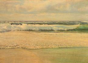 W. Dexter, Circa 1930, a view of waves breaking along a shore, oil on canvas, 14" x 20" (36 x