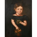19th Century English School, a portrait of a girl holding a basket of flowers, oil on canvas, 26"