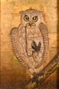 Angus McBean (1904-1990), 'Wise Old Owl', mixed media with applied beadwork, 37" x 26.75" (94 x