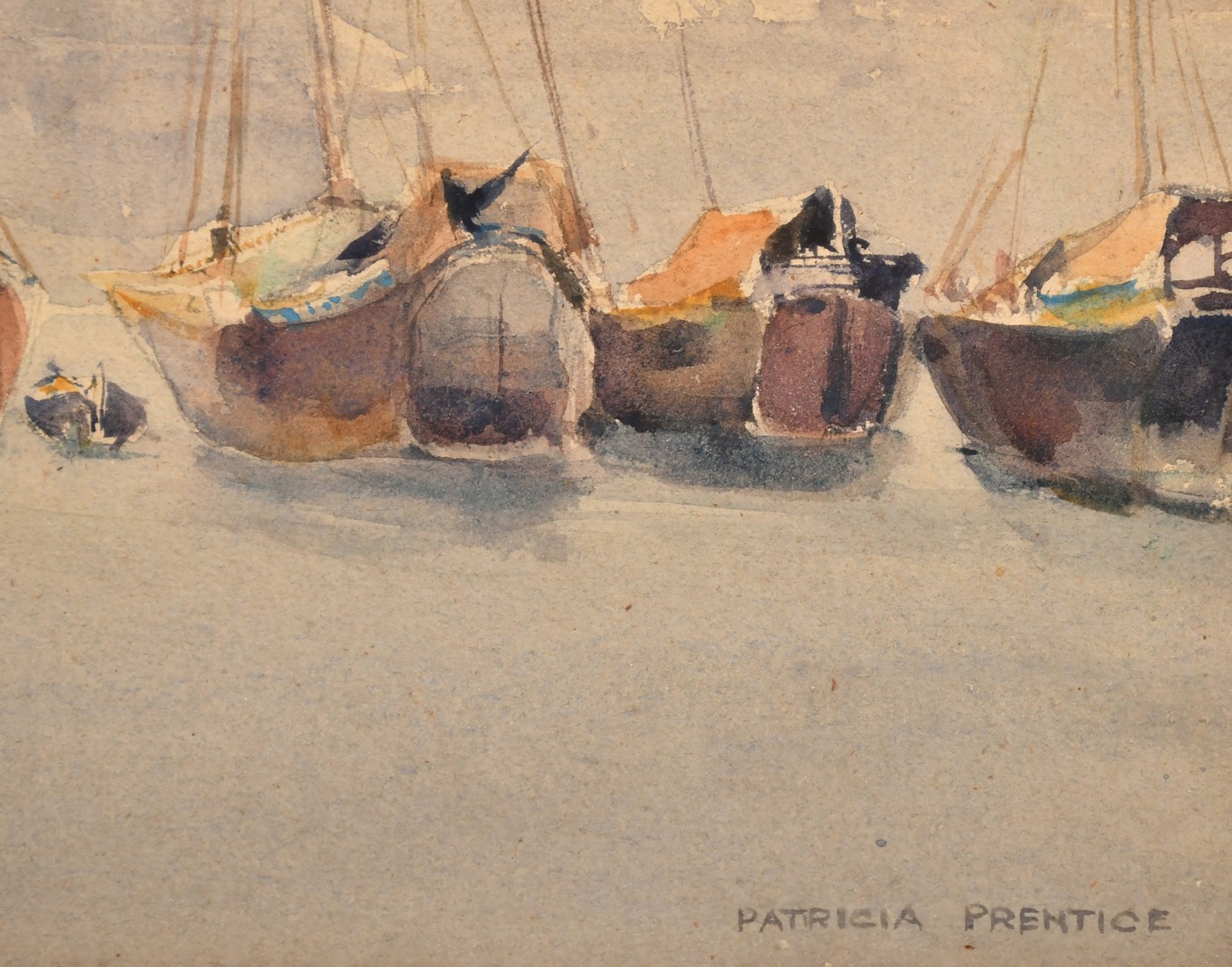 Patricia Prentice, Sampans at anchor, watercolour, signed, 12.5" x 21.25" (32 x 54cm). - Image 3 of 4