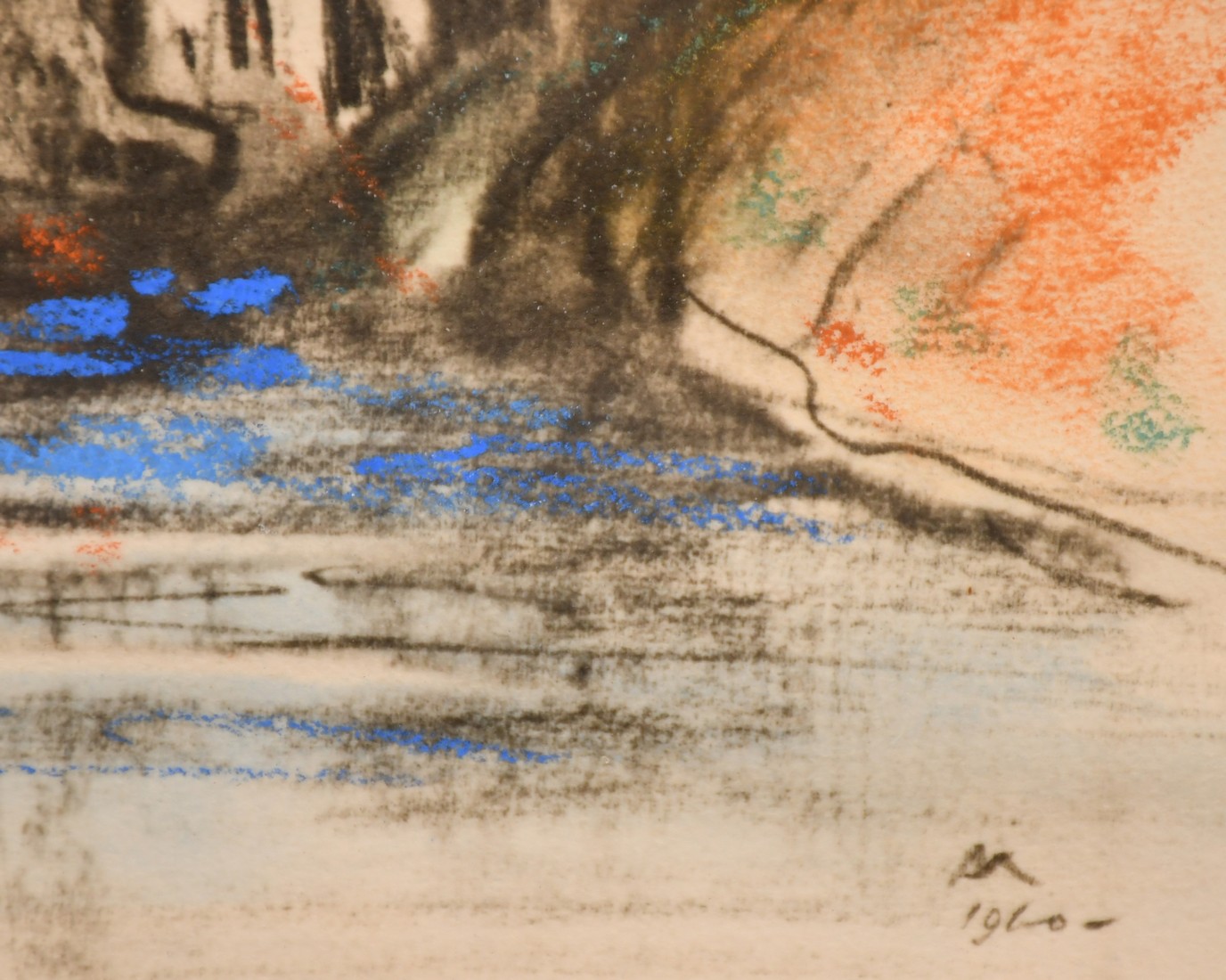 Circle of Muirhead Bone, a Continental Bridge with figures on a riverbank, charcoal, crayon and - Image 3 of 4