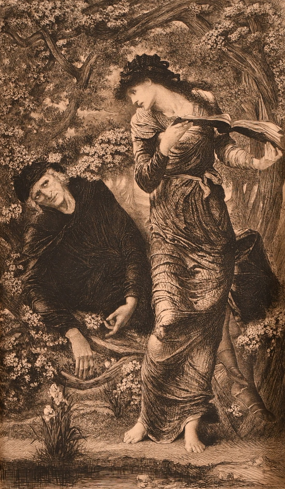 A. Lalauze after Burne Jones, 'The Beguiling of Merlin', etching, plate size 10" x 6" (25.5 x 15cm),