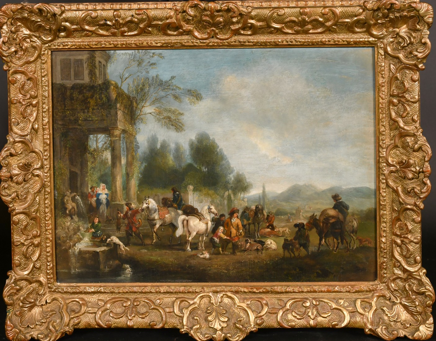 Attributed to Henry Andrews (1794-1868), A Hunting Party Returning to a Mansion, oil on panel, 13" x - Image 2 of 4
