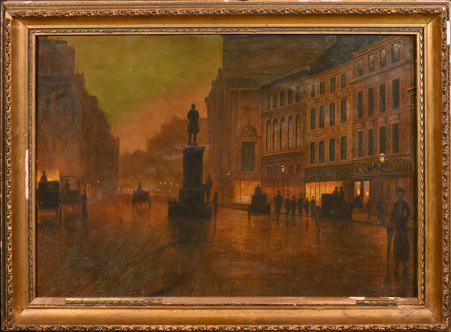 English School, Circa 1900, a view of Leeds at dusk, oil on canvas, indistinctly signed, 14" x - Image 2 of 4