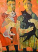 Andrei Bludov (b. 1962), 'Cats', oil on canvas, signed, signed and inscribed verso, 35.5" x 27.5" (