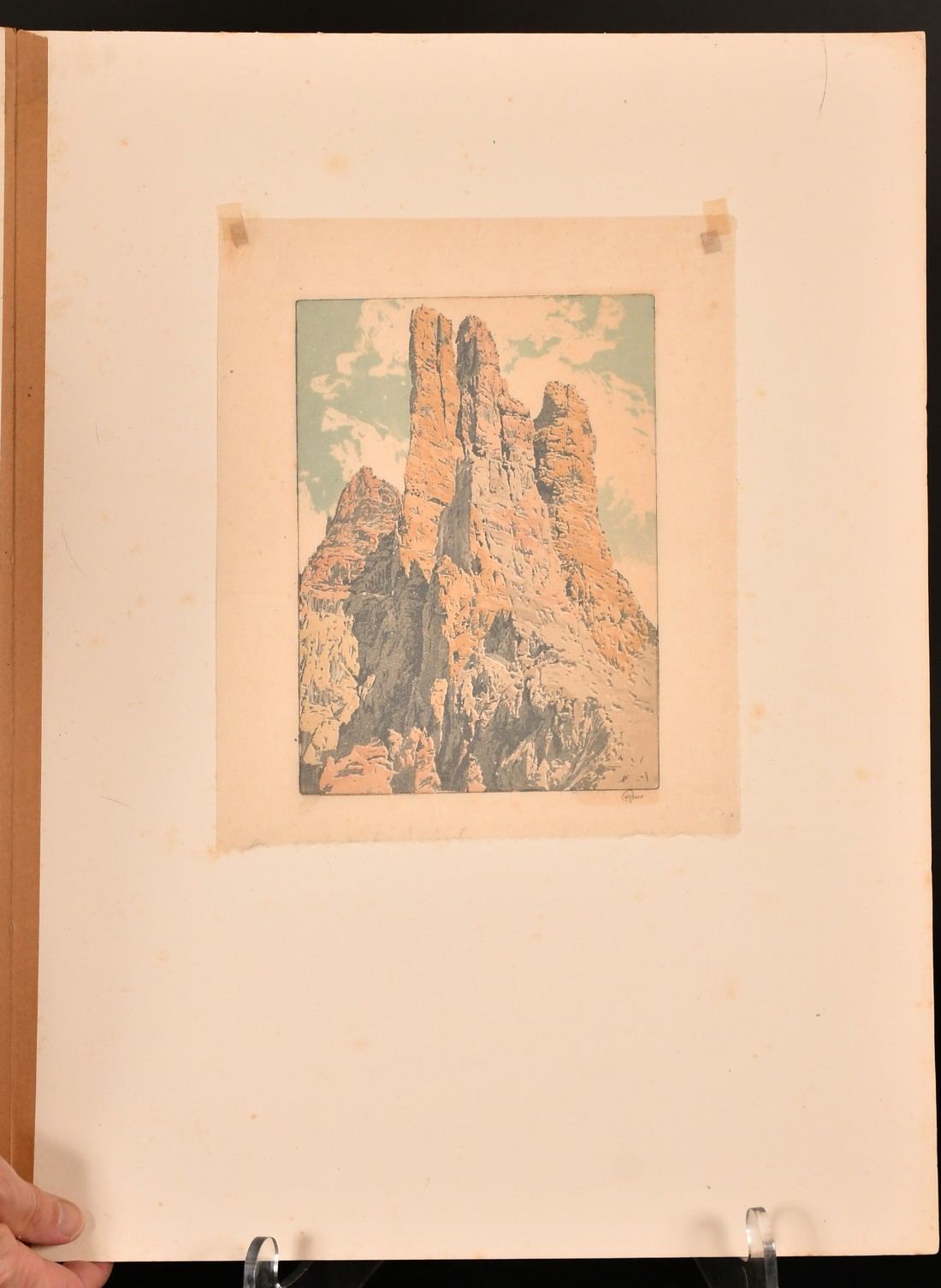 Hans Figura, A Peak in the Dolomites, colour woodblock, signed in pencil, inscribed faintly on the - Image 2 of 3