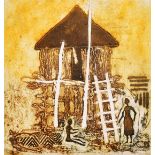 Durmisani Ndlovu, Zimbabwe, 'Elevated Hut', Collograph, numbered 2/10,signed, titled and dated