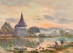 Burmese School, Mid-20th Century, 'Approaching Rangoon', and 'Mandalay Fort', a pair of