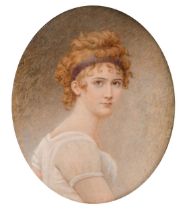 Jerome Girardier (19th Century) French School, a miniature portrait of Mme. Recamier in a white