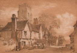 Circle of Henry Bright, a Suffolk village, charcoal and chalk, inscribed 'Nr. Ipswich', 13" x 18.
