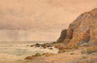 Alfred Powell, a coastal view with seagulls, signed, 13.75" x 20.75" (35 x 53cm), along with a print