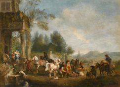 Attributed to Henry Andrews (1794-1868), A Hunting Party Returning to a Mansion, oil on panel, 13" x
