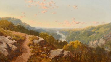 Niemann, Late 19th Century, a view of an arched bridge along a tree lined valley, oil on canvas,