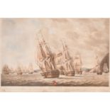 Robert Dodd, Gibraltar Bay, The Battle of Algericas, Possibly a later lithograph 19.5" x 28.5"