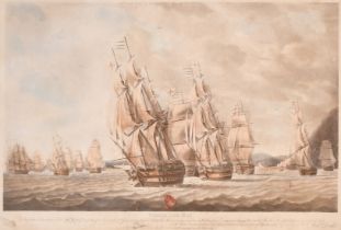 Robert Dodd, Gibraltar Bay, The Battle of Algericas, Possibly a later lithograph 19.5" x 28.5"