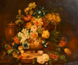 Attributed to K. Bartle, (19th Century), a still life of mixed flowers with a vase decorated with