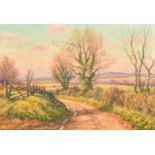 Mervyn Goode, 'March Sunlight, Rooks and Primroses', oil on canvas, signed, 14" x 20" (36 x 51cm).