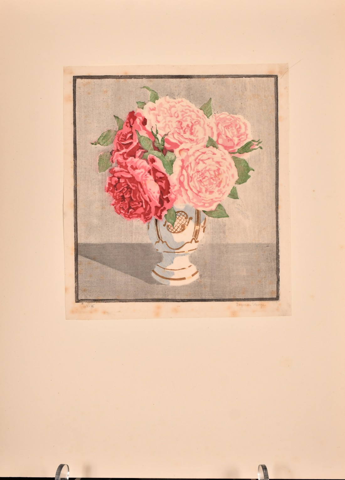 Dagmar Hooge, 'Red Roses', colour woodblock, signed in pencil and inscribed with an indistinct - Image 2 of 3