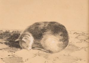 Circle of Gottfried Mind, a sleeping cat, pencil heightened in white, 3" x 4.5" (7.5 x 11.5cm).