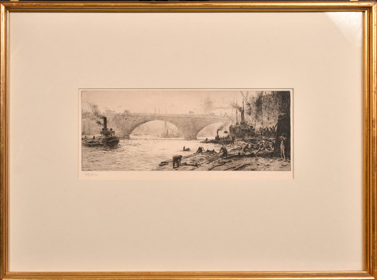 William Lionel Wyllie (1851-1931), London Bridge, etching, signed in pencil, plate size 5" x 12. - Image 2 of 4