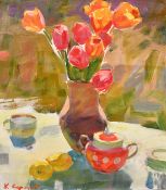 Sergey Kovalenko, 'Tulips', a still life study, oil on canvas, 23.75" x 19.25" (60 x 49cm),