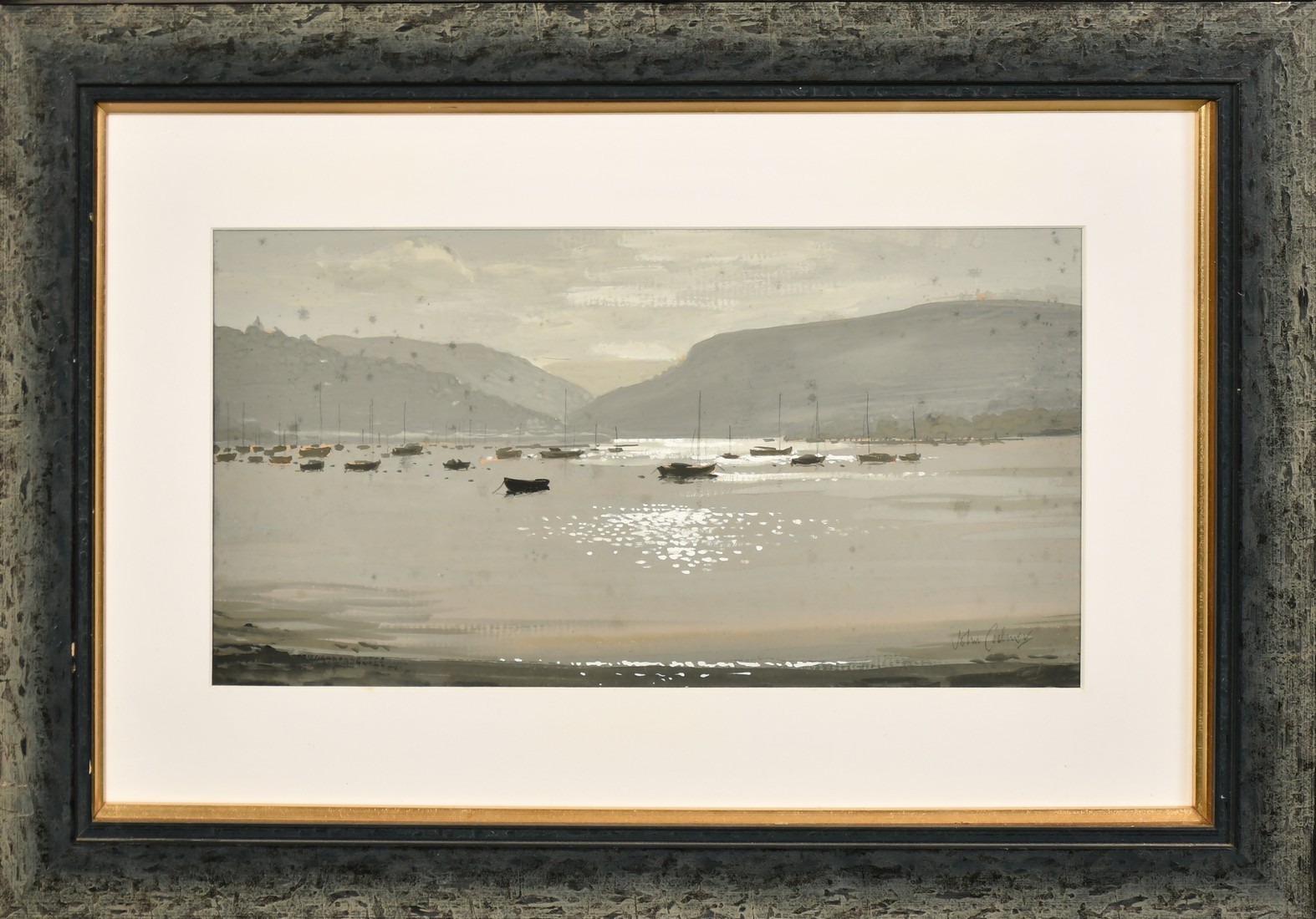 John Codner (1913-2008), boats moored in an inlet, gouache, signed in pencil, 7.5" x 13.5" (19 x - Image 2 of 4