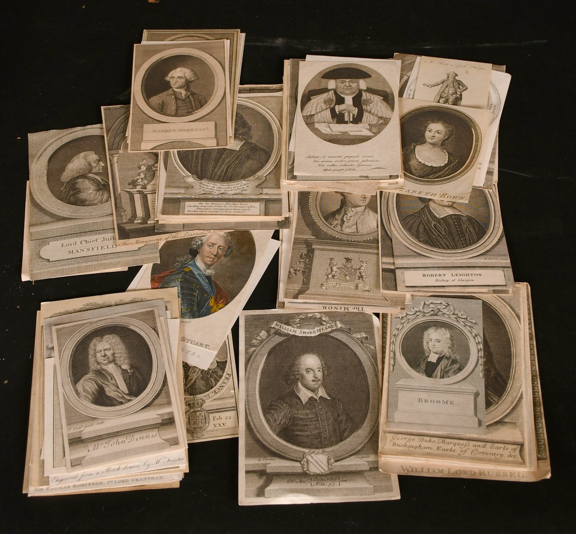 A collection of antique book plates, along with a collection of notable men of the day, unframed, ( - Image 2 of 3