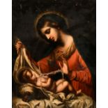 19th Century Italian School, Madonna and Child, oil on canvas, in a Florentine Carved frame, 12" x