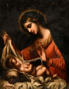 19th Century Italian School, Madonna and Child, oil on canvas, in a Florentine Carved frame, 12" x