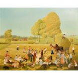 Pamella Cornell (1928-1987), 'Haymaking', oil on canvas, signed, also inscribe and dated 1978 verso,