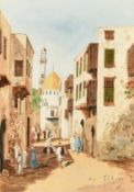 F. E. Martinez (Circa 1900), a pair of watercolour scenes of North African figures amongst city