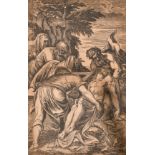 Giuseppe Scolari, Circa 1600, a woodcut print of The Entombment of Christ, 27" x 17.5" (68.5 x 44.